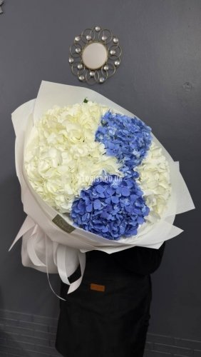 Букет из 5 гортензий в стильной упаковке